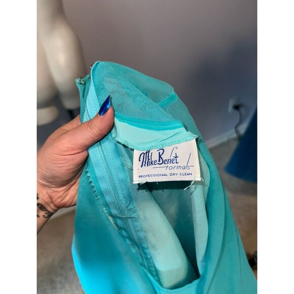 Vtg 70s Mike Benet Blue Chiffon Flowy Fairycore Angel Dress Size Medium Large - Picture 6 of 9